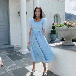 Rachel Parcell Baby Blue Smocked Square Neck Puff Sleeve Dress